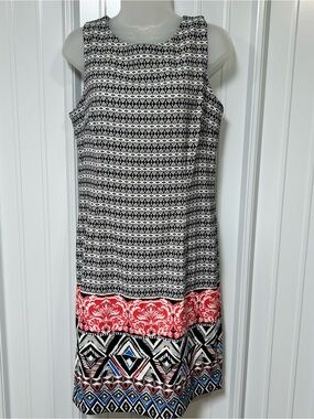 Mario Serrani Black & White Geometric Midi Dress with Red Accent